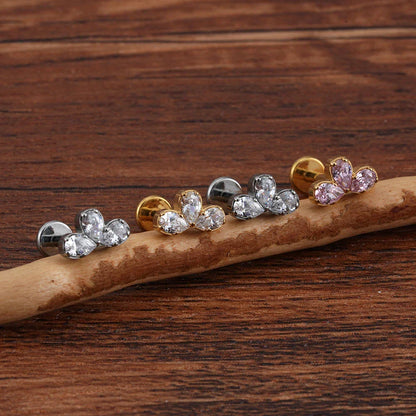 Gold ashley piercing with three diamonds ashley labret piercing titanium lip piercing stud 16G