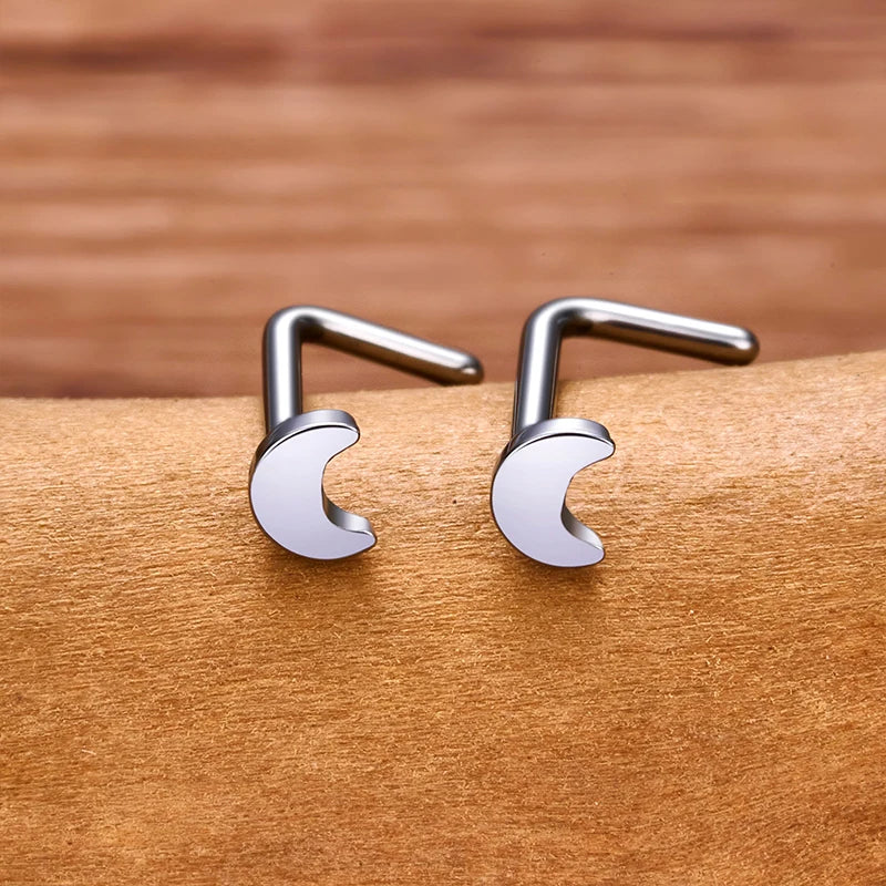 Titanium nose stud L shape with the moon silver 20 gauge nose ring