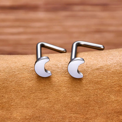 Titanium nose stud L shape with the moon silver 20 gauge nose ring