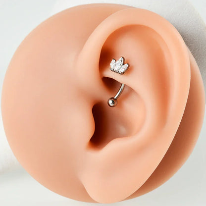 Dainty vertical labret jewelry with 3 clear diamonds cute vertical labret jewelry titanium curved barbell