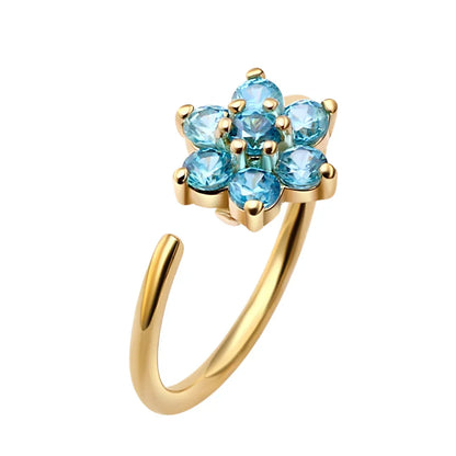 Flower nose ring 14K gold nose piercing with diamond 20G cute nose hoop