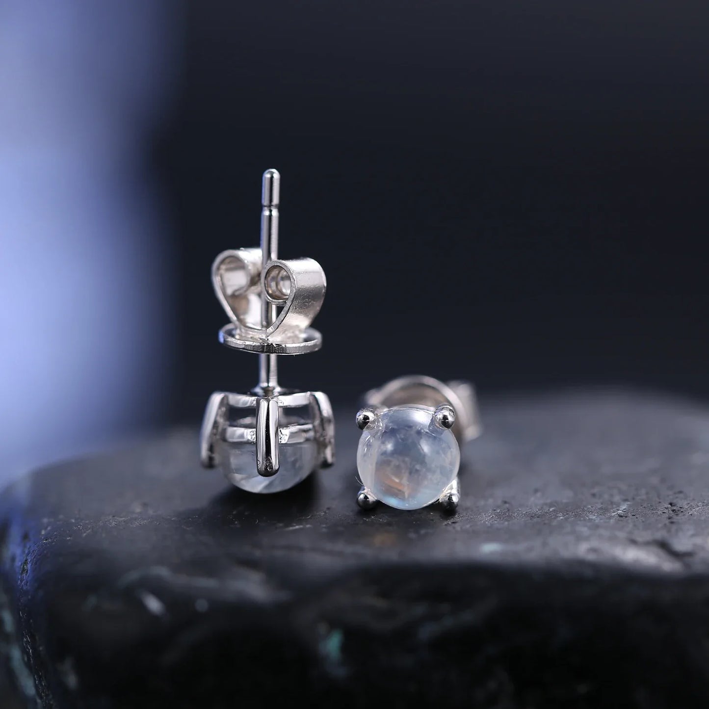 Sterling silver moonstone earrings simple and tiny ear studs clear ear studs