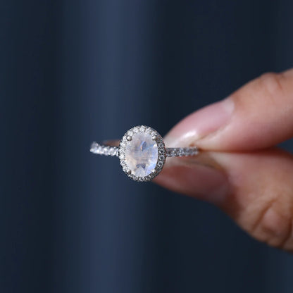 Moonstone diamond ring antique style sterling silver