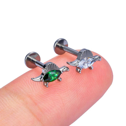 Dinosaur nose stud titanium stud with a clear green gemstone cute nose stud
