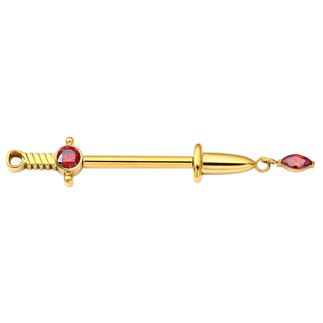 Sword nipple piercing with red gemstones sword nipple bars cute sexy titanium nipple rings 2 pieces