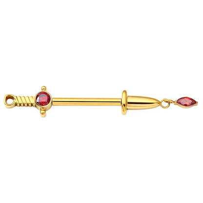 Sword nipple piercing with red gemstones sword nipple bars cute sexy titanium nipple rings 2 pieces