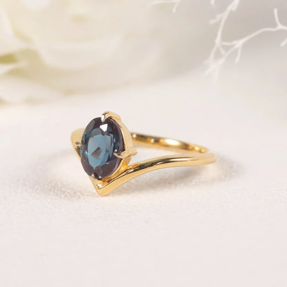 Alexandrite promise ring gold curved ring color changing June birthstone