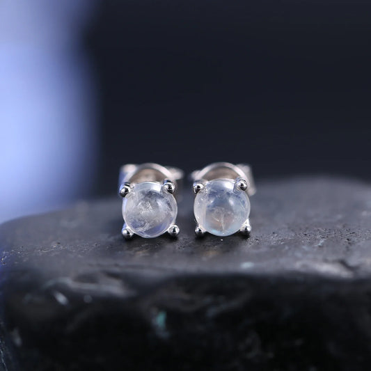 Sterling silver moonstone earrings simple and tiny ear studs clear ear studs