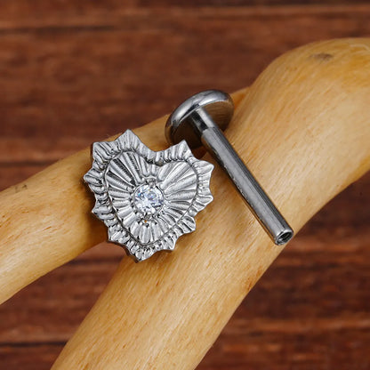 Implant grade titanium stud earring heart-shaped flat back 16G gold silver