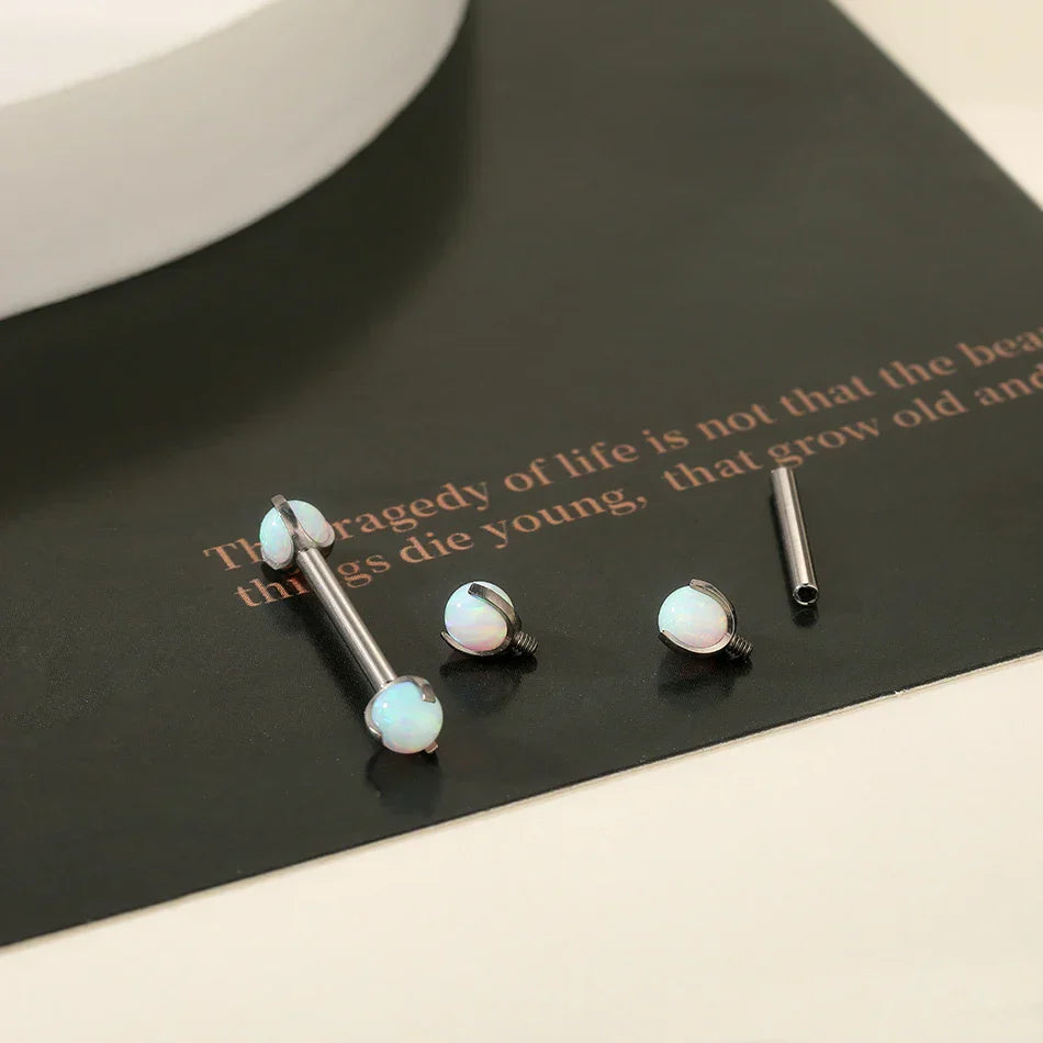 Opal industrial barbell earring titanium 12mm 14mm 16mm 34mm 36mm 38mm nipple piercing 14G