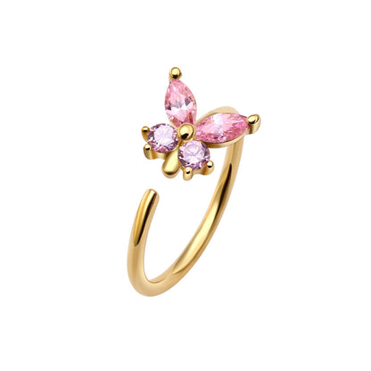 Solid gold nose ring with a butterfly 14K real gold cute butterfly nose ring 20G