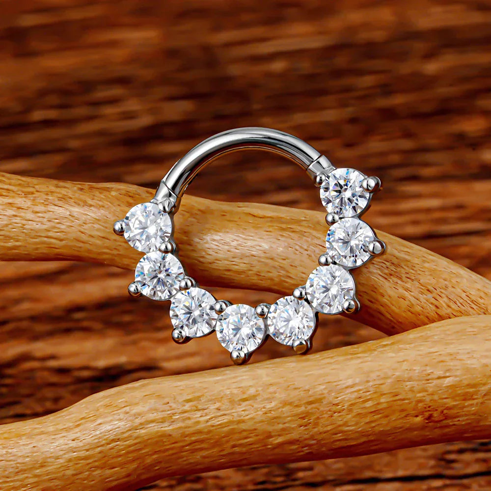 Diamond daith earring gold and silver 16G titanium with CZ stones septum clicker ring
