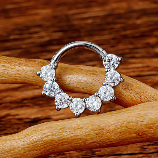 Diamond daith earring gold and silver 16G titanium with CZ stones septum clicker ring