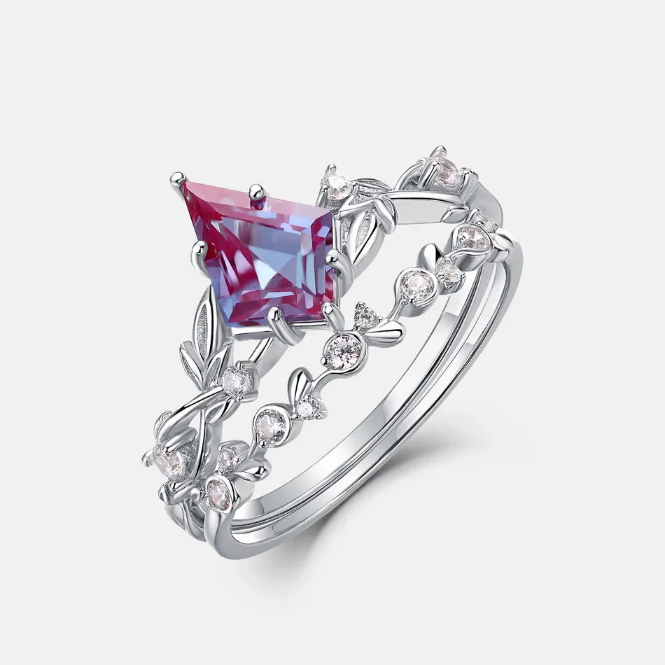 alexandrite engagement ring set with a kite-shape alexandrite stone