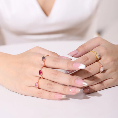 Genuine black rutilated quartz engagement ring simple and unique Art Deco rose gold