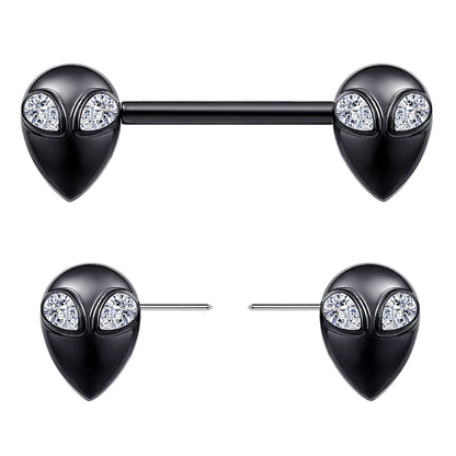 Black nipple piercing aliens straight barbells 2 pieces Halloween threadless titanium 14G 14mm