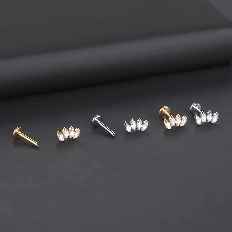 Titanium diamond stud earring with clear stones 16G