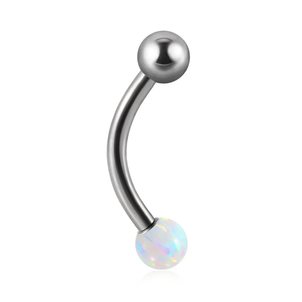 Barbell eyebrow piercing with opal titanium curved barbell