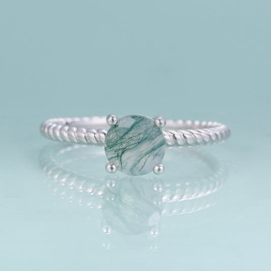 Women's moss agate ring solitaire ring minimalist and dainty in silver