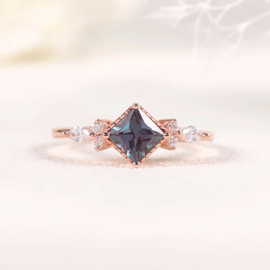 Rose gold alexandrite ring color changing