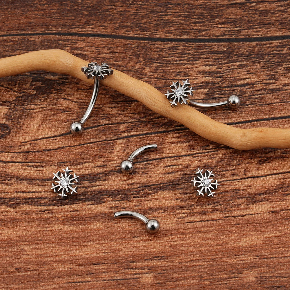 Rook piercing barbell with a snowflake curved barbell rook piercing gold silver titanium 16G