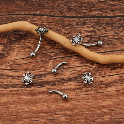 Rook piercing barbell with a snowflake curved barbell rook piercing gold silver titanium 16G