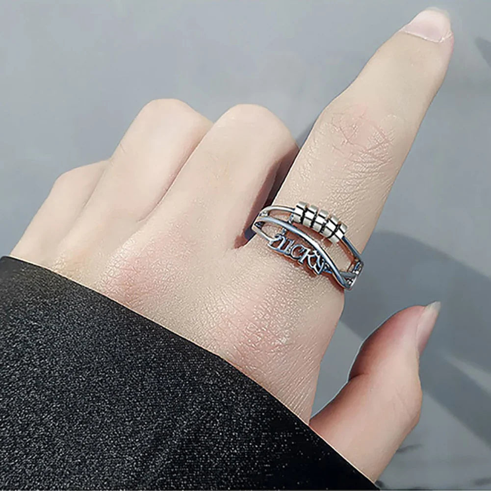 Sterling silver spinner ring lucky anxiety ring with beads adjustable