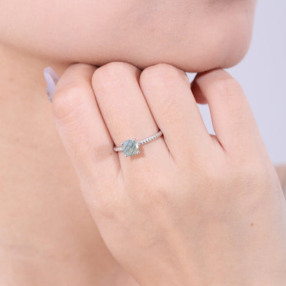 Women's moss agate ring solitaire ring minimalist and dainty in silver