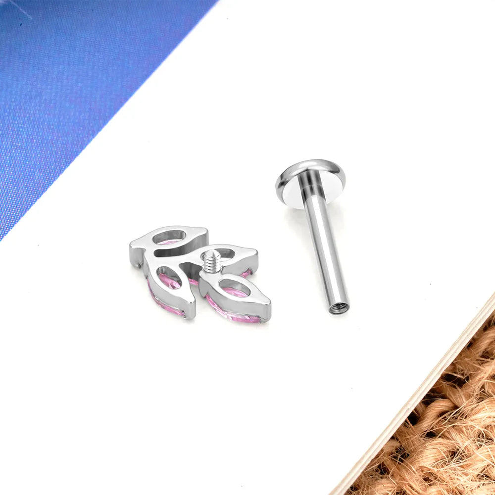 Forward helix stud 16G titanium leaf with CZ stones cute white pink green blue