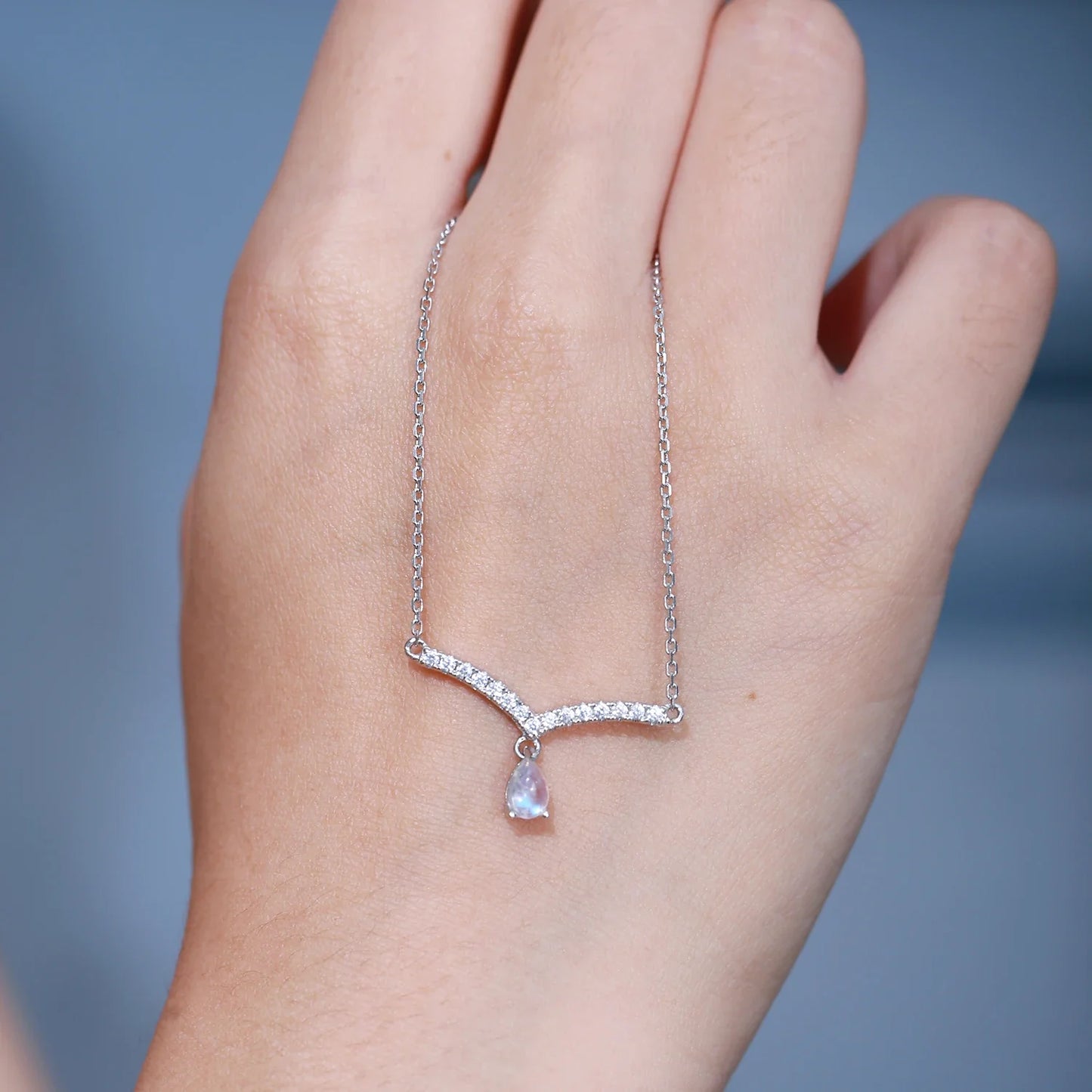 V-shape moonstone necklace curved bar necklace gift for her birthstone necklace