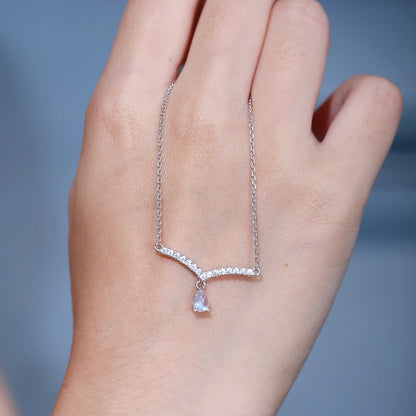 V-shape moonstone necklace curved bar necklace gift for her birthstone necklace