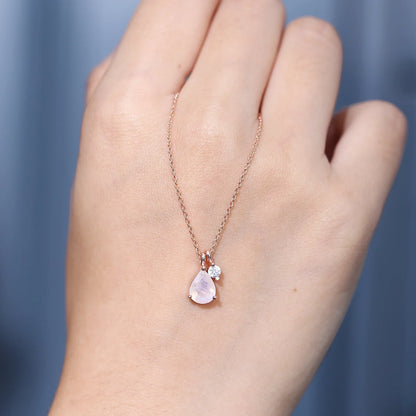 Moonstone necklace rose gold with a clear cz sterling silver June Birthstone