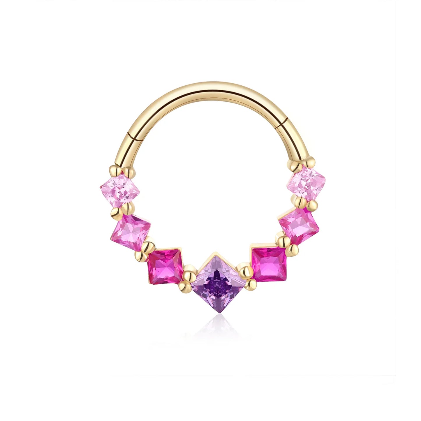 Real gold septum ring with pink blue CZ stones pretty and cute 14K gold nose ring