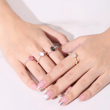 Vintage style black rutilated quartz engagement ring oval cut unique and cheap rose gold