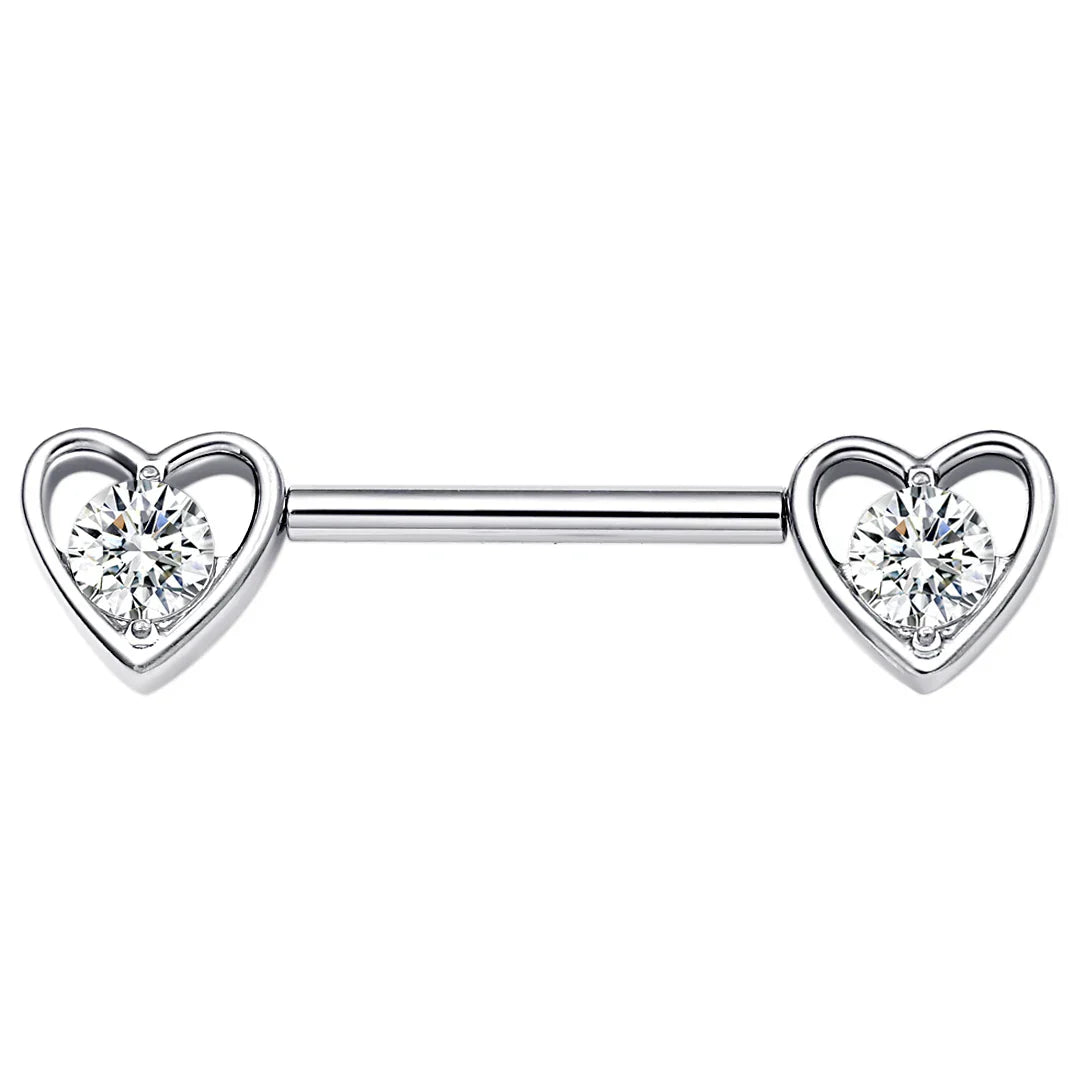 Heart nipple piercing with CZ stones heart-shaped nipple bar cute sexy titanium