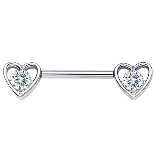 Heart nipple piercing with CZ stones heart-shaped nipple bar cute sexy titanium