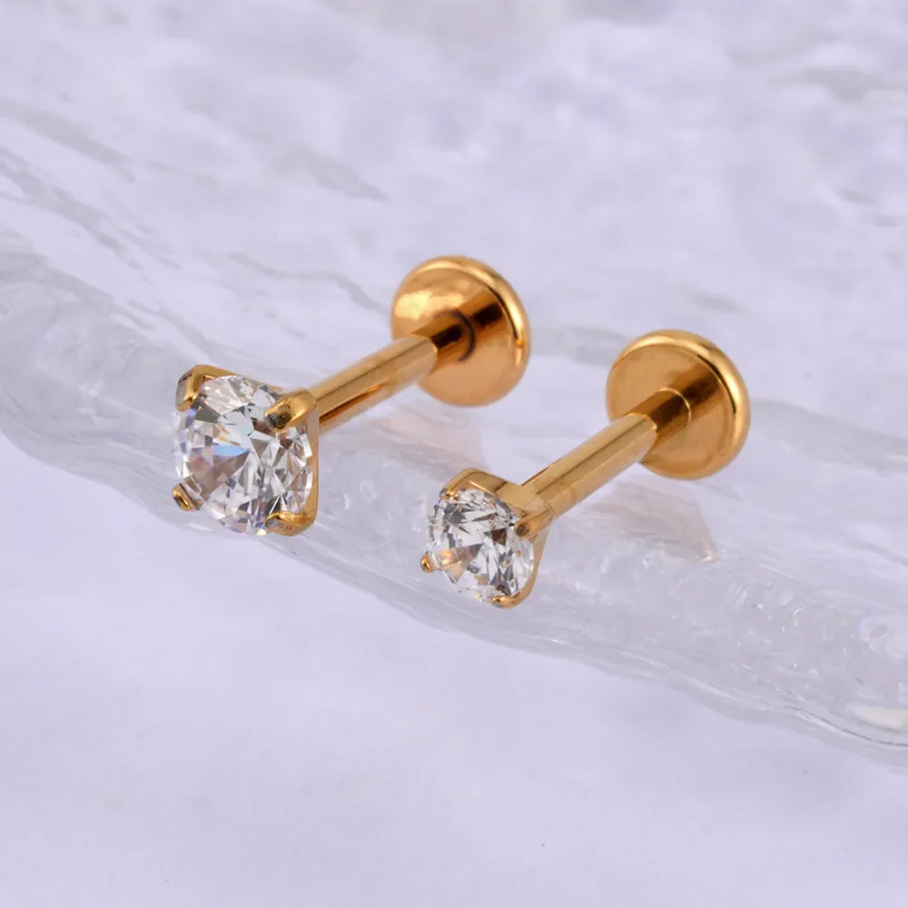 Diamond labret stud flat back labret nose stud with a clear crystal 16G implant-grade titanium