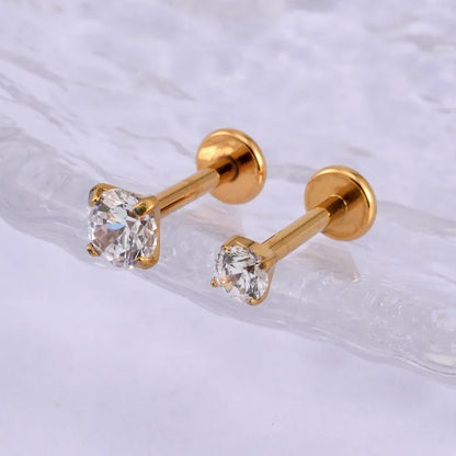 Diamond labret stud flat back labret nose stud with a clear crystal 16G implant-grade titanium