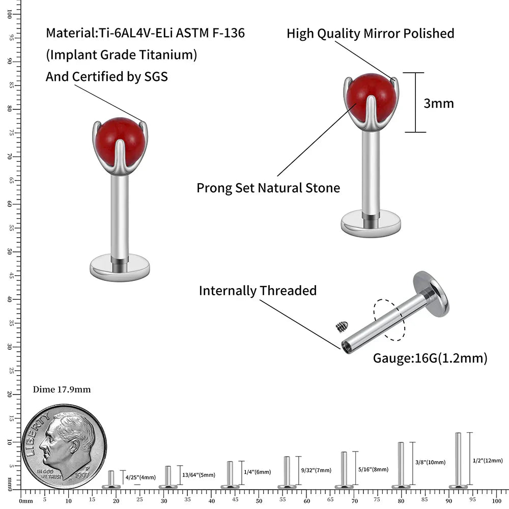 Tiny medusa piercing with natural semi-precious gemstones titanium lip stud nose stud ear stud