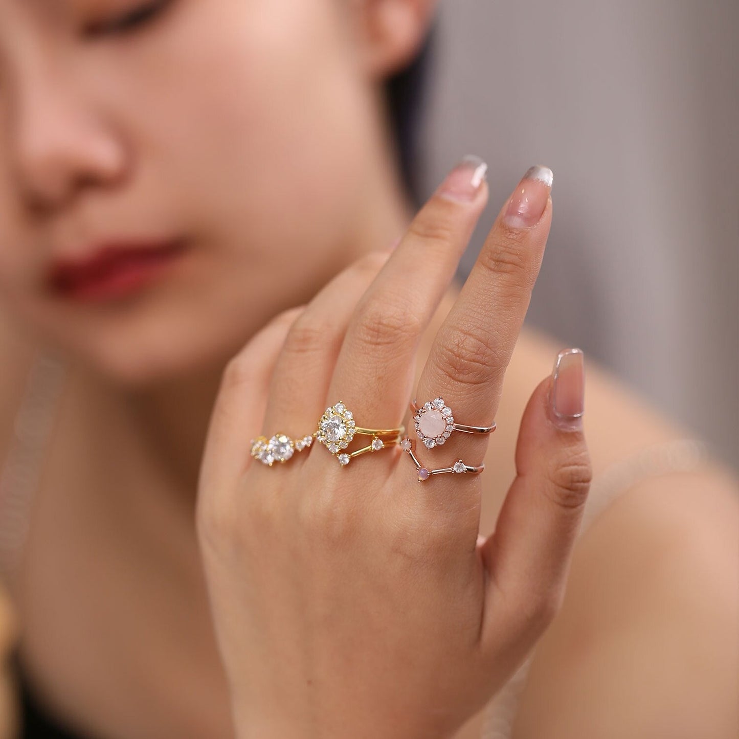 Black rutilated quartz ring engagement ring