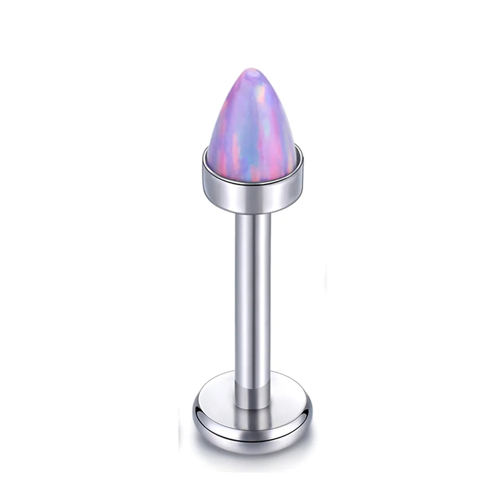 Opal nose stud flat back titanium 16G blue opal purple opal white opal earring