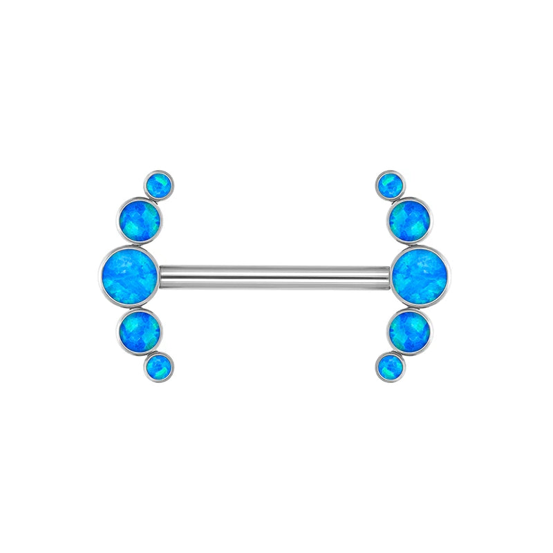 Long nipple piercing bar 14G titanium with opal 14mm 16mm internally-threaded 1 piece