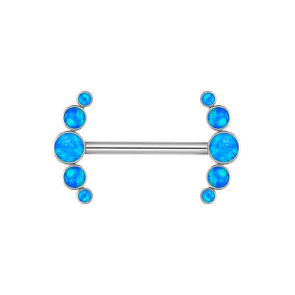 Long nipple piercing bar 14G titanium with opal 14mm 16mm internally-threaded 1 piece