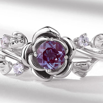 Alexandrite gemstone ring flower shape adjustable ring sterling silver