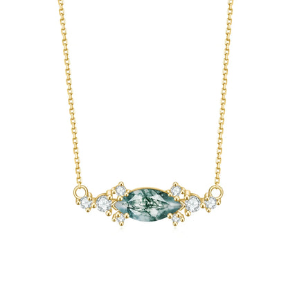 Moss agate pendant necklace with a marquise stone rose gold necklace