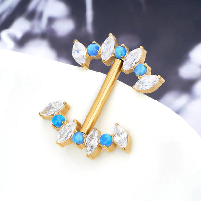 Nipple piercing bar 14g gold nipple bar with blue opal stones implant-grade titanium 1 piece
