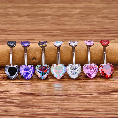 Heart belly button ring with pink clear red purple black CZ titanium heart belly piercing