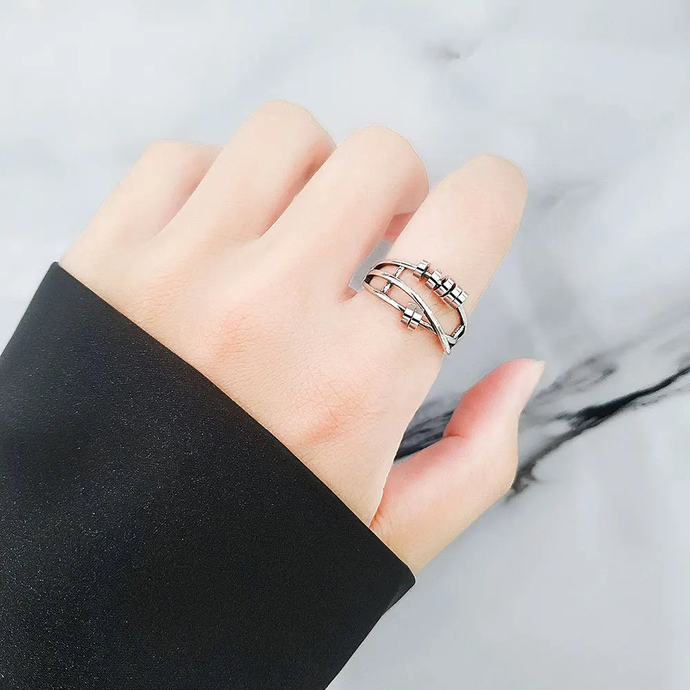 Fidget bead ring anti-stress sterling silver