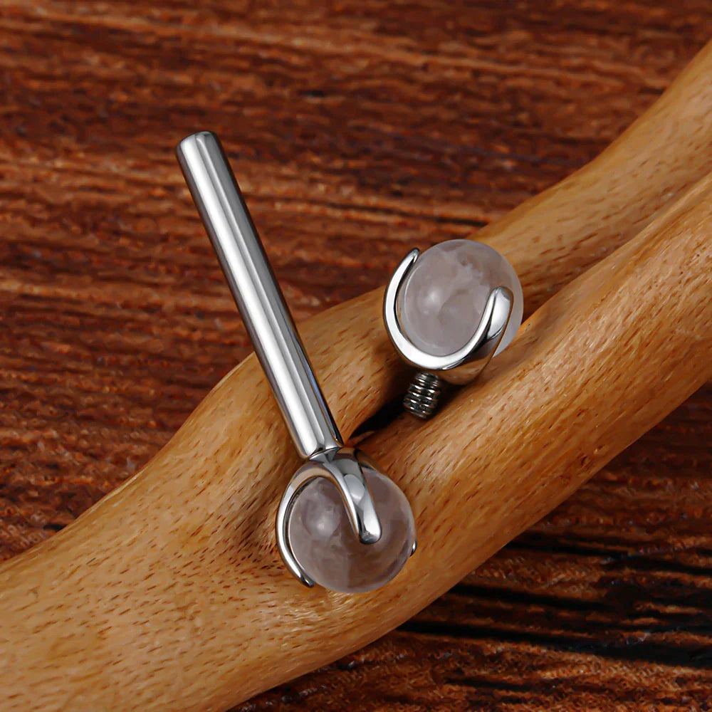 Nipple piercing barbell with natural gemstones titanium 14G internally threaded straight barbell 12mm 14mm 16mm 1 piece