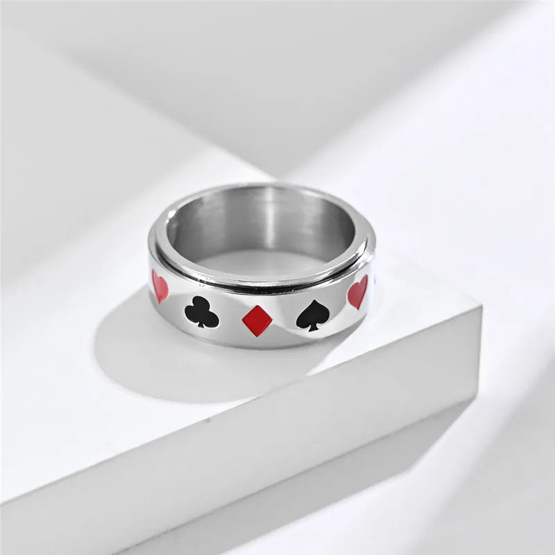 Stainless steel spinner ring poker silver gold black anxiety ring for men for women